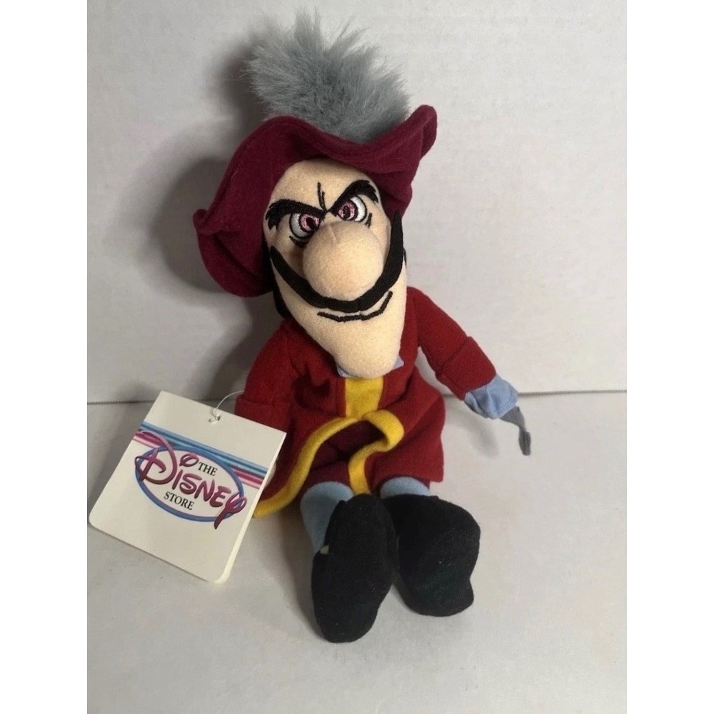 Disney Store Captain Hook Plush Peter Pan Villain Bean Bag Toy Red Hat 10 inch